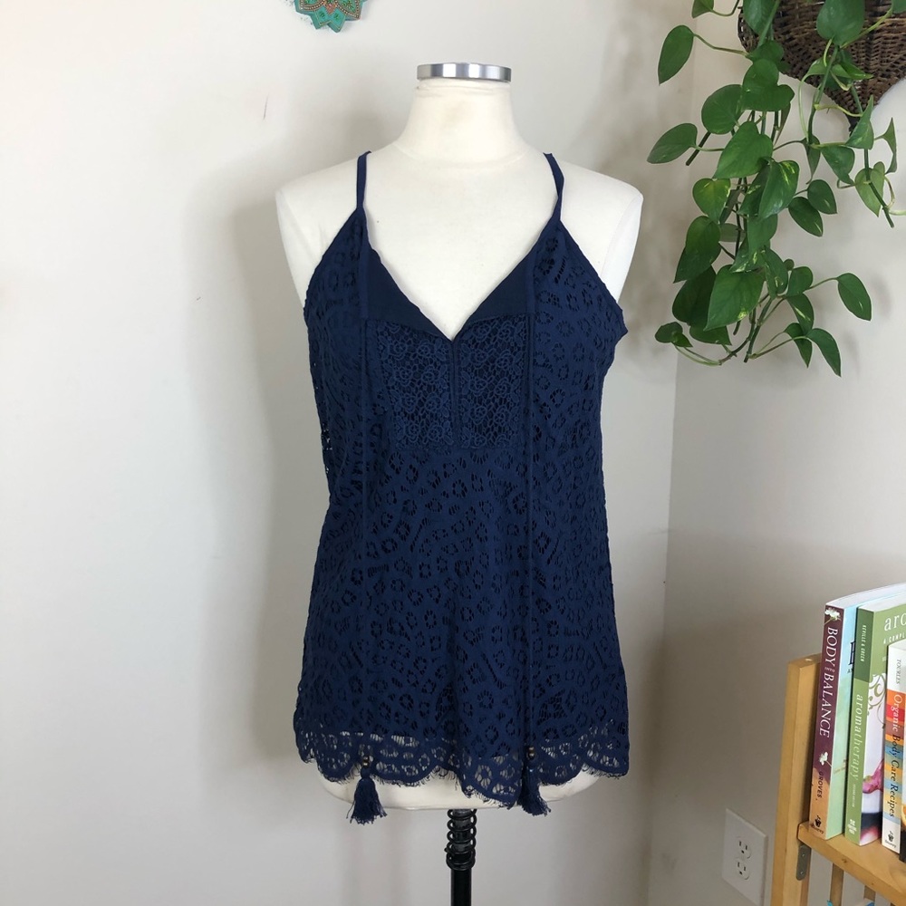 Romeo & Juliette lace tassel ties tank navy medium - Picture 2 of 11